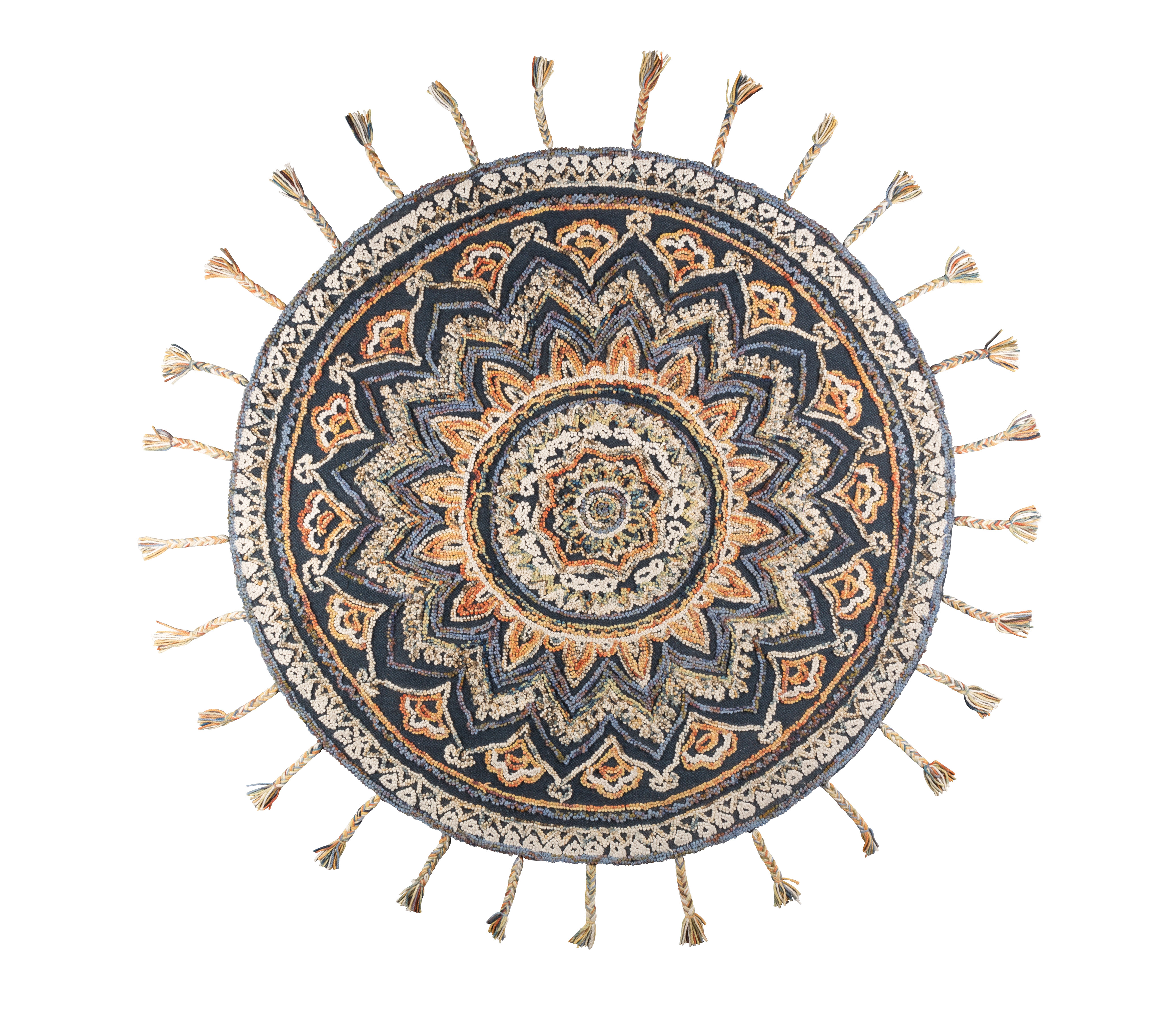 DUTCHBONE Pix gulvtæppe, rund - blå og multifarvet uld og bomuld (Ø170)