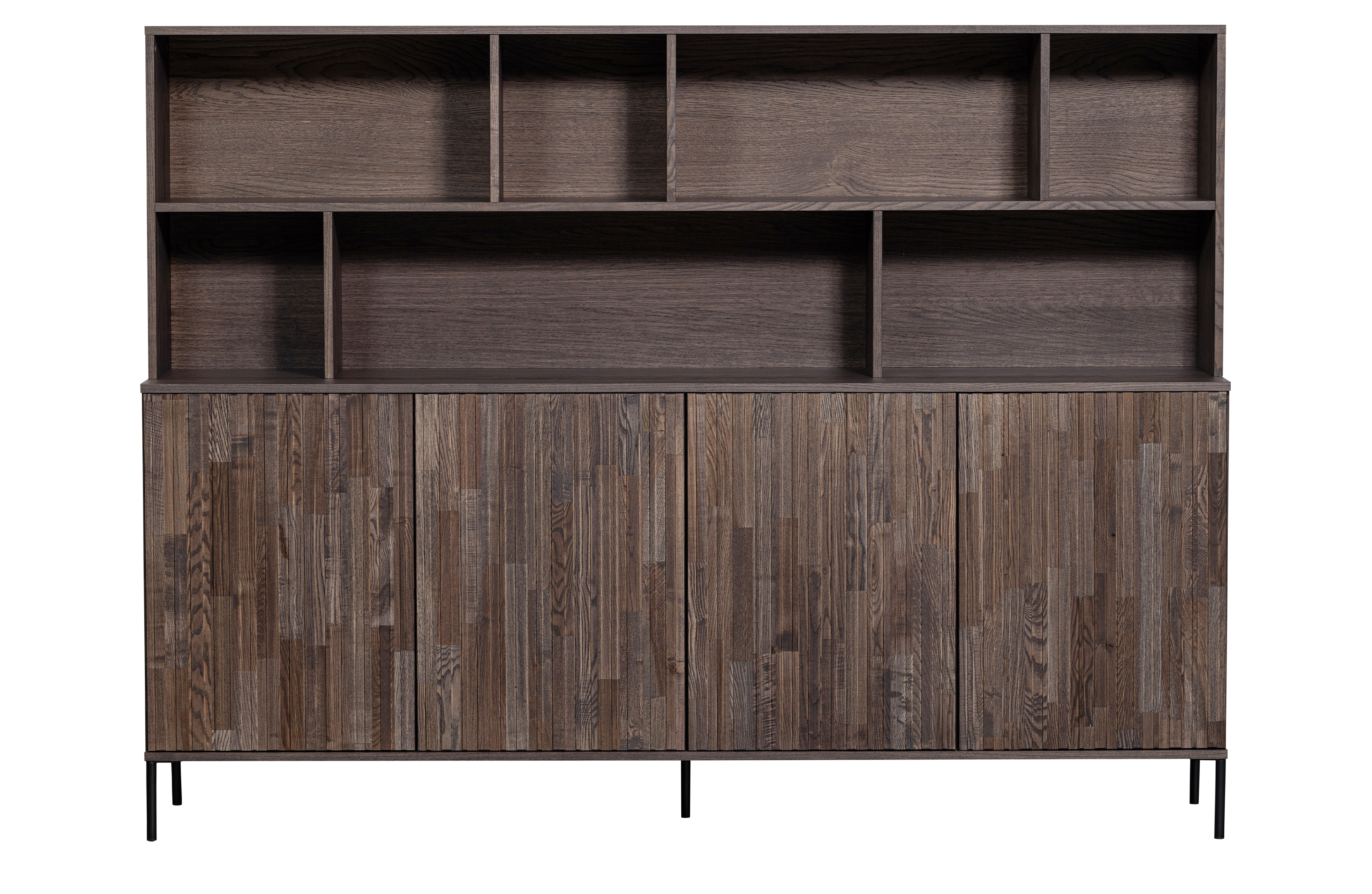 WOOOD EXCLUSIVE New Gravure skab, m. 4 push to open låger og hylder - espresso askefinér/sort metal