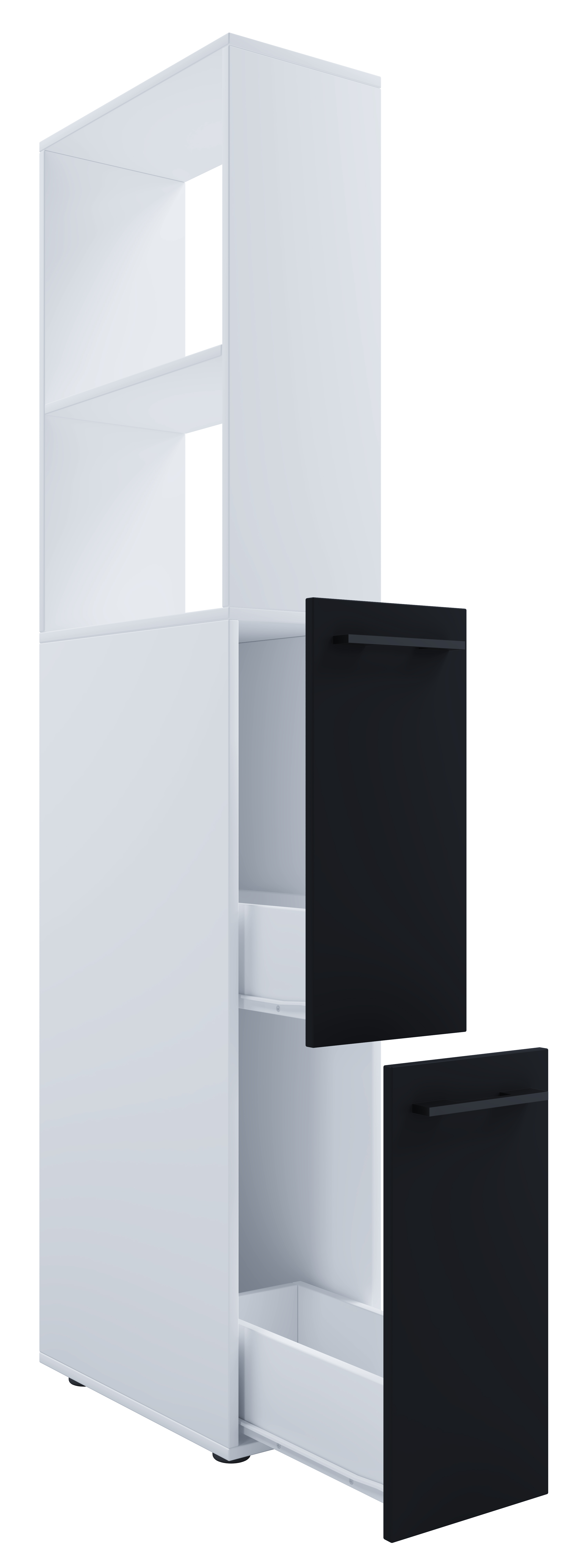 VCM NORDIC Sadilo XL badeværelse rumdeler, m. 2 åbne rum og 2 skuffer - hvid og sort træ