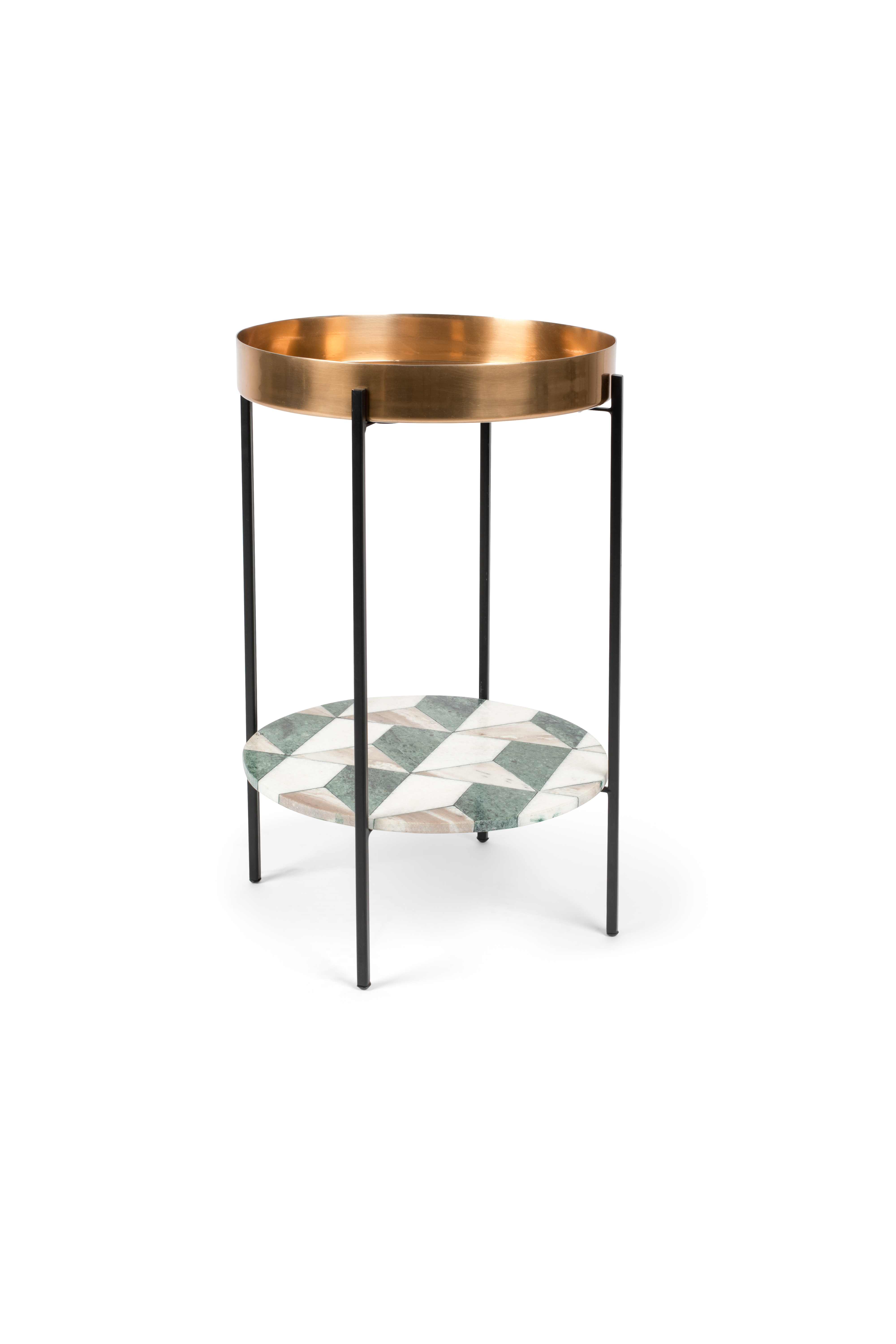 BOLD MONKEY Another Marble sidebord, m. 1 hylde, rund - bronze aluminium, marmor og sort jern (Ø37)