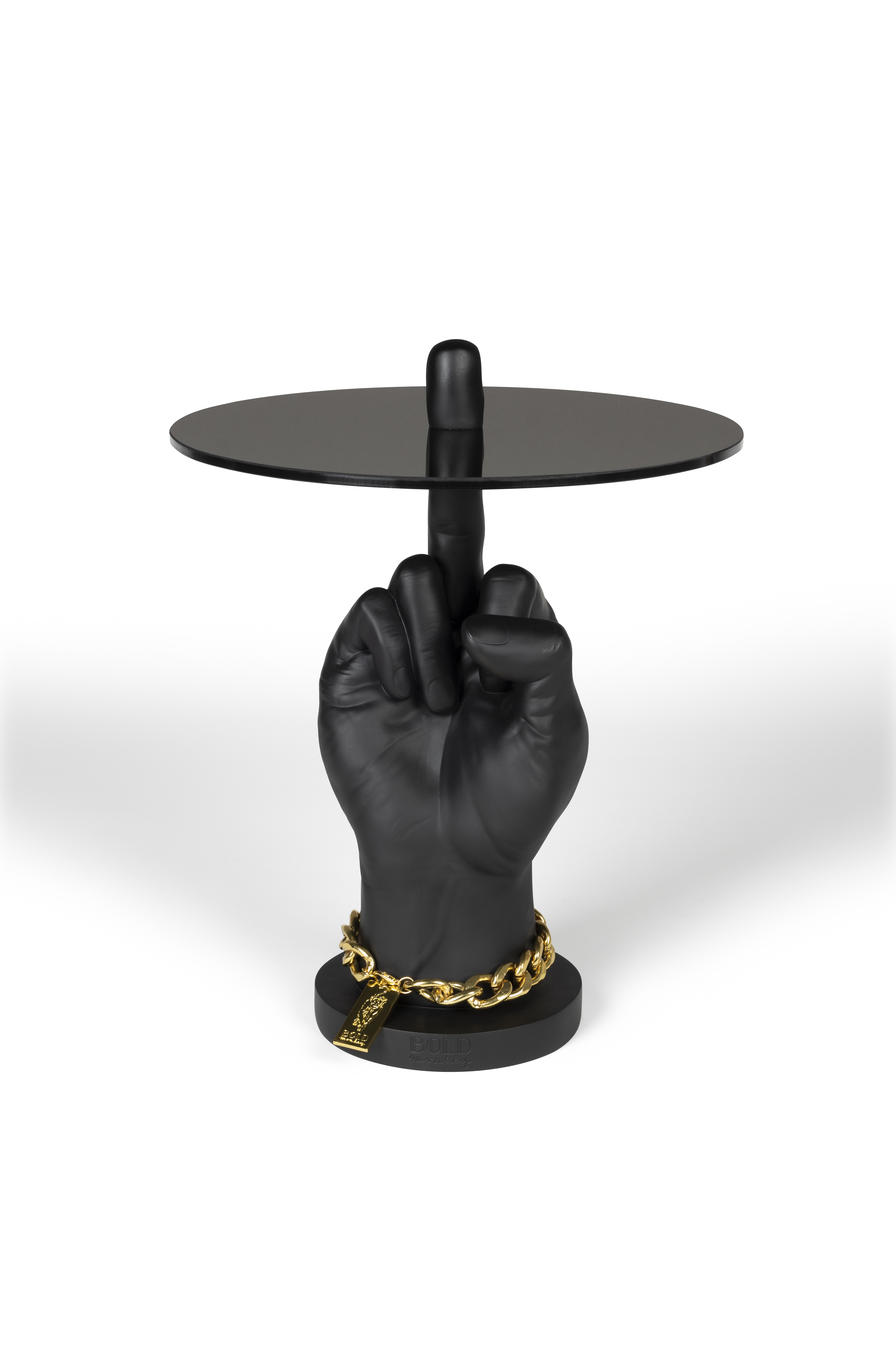 BOLD MONKEY Fother Mucker sidebord, rund - sort glas og harpiks (Ø40)