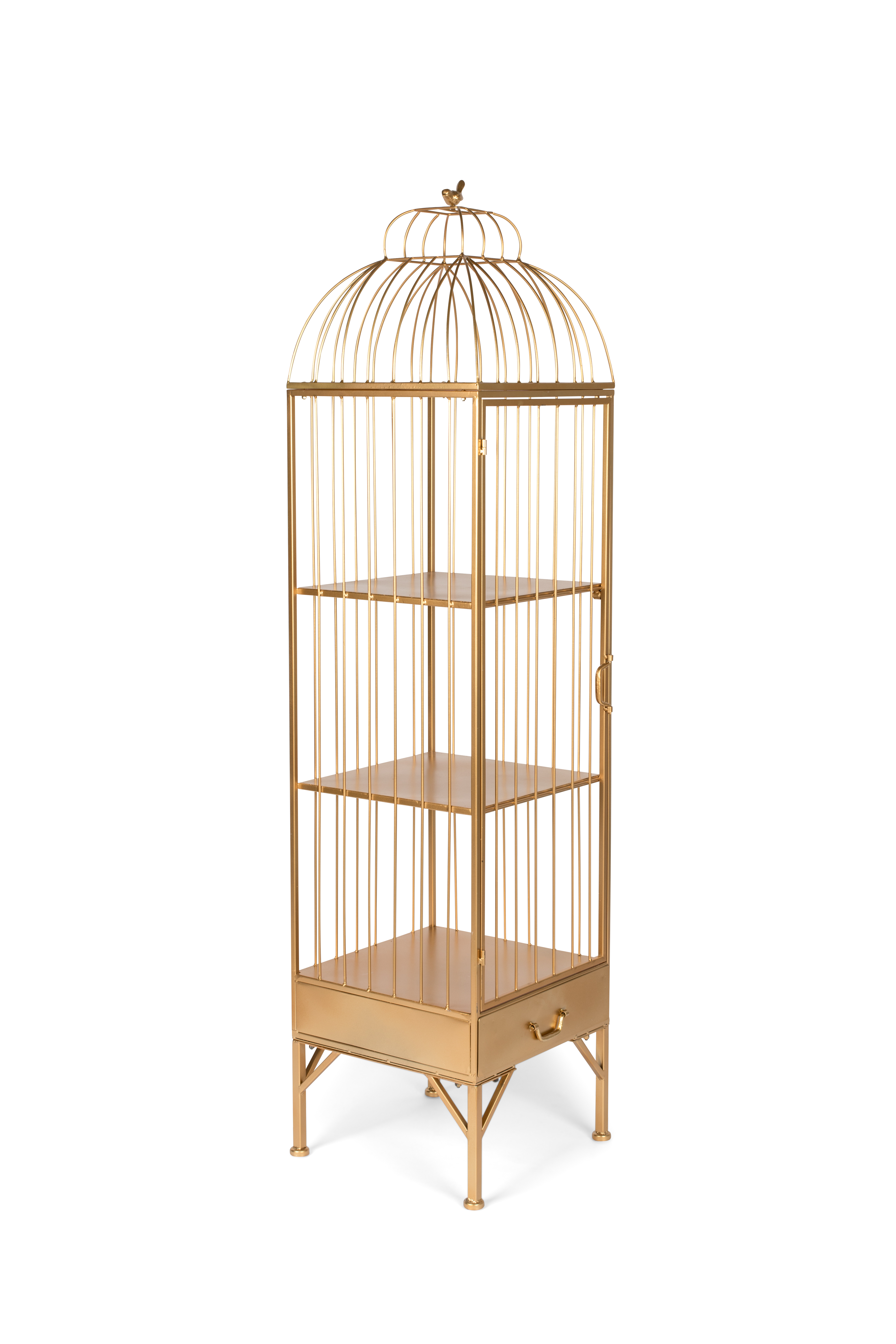 BOLD MONKEY Unlock Me skab, fuglebur design, m. 1 låge, 3 hylder og 1 skuffe - messing jern