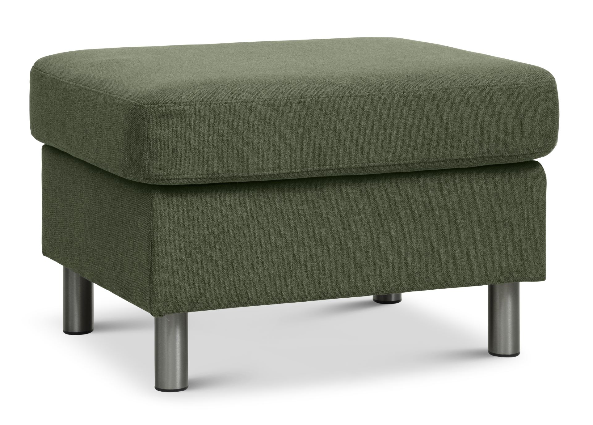 Wendy puf, rektangulær - vinter mosgrøn polyester stof og børstet aluminium (85x72)