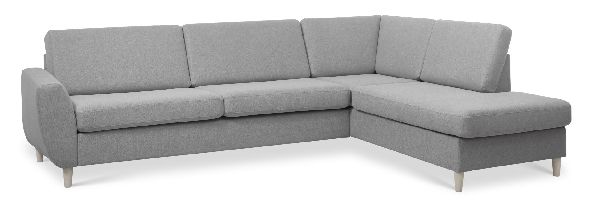 Wendy set 3 OE right sofa, m. chaiselong - grå polyester stof og natur træ