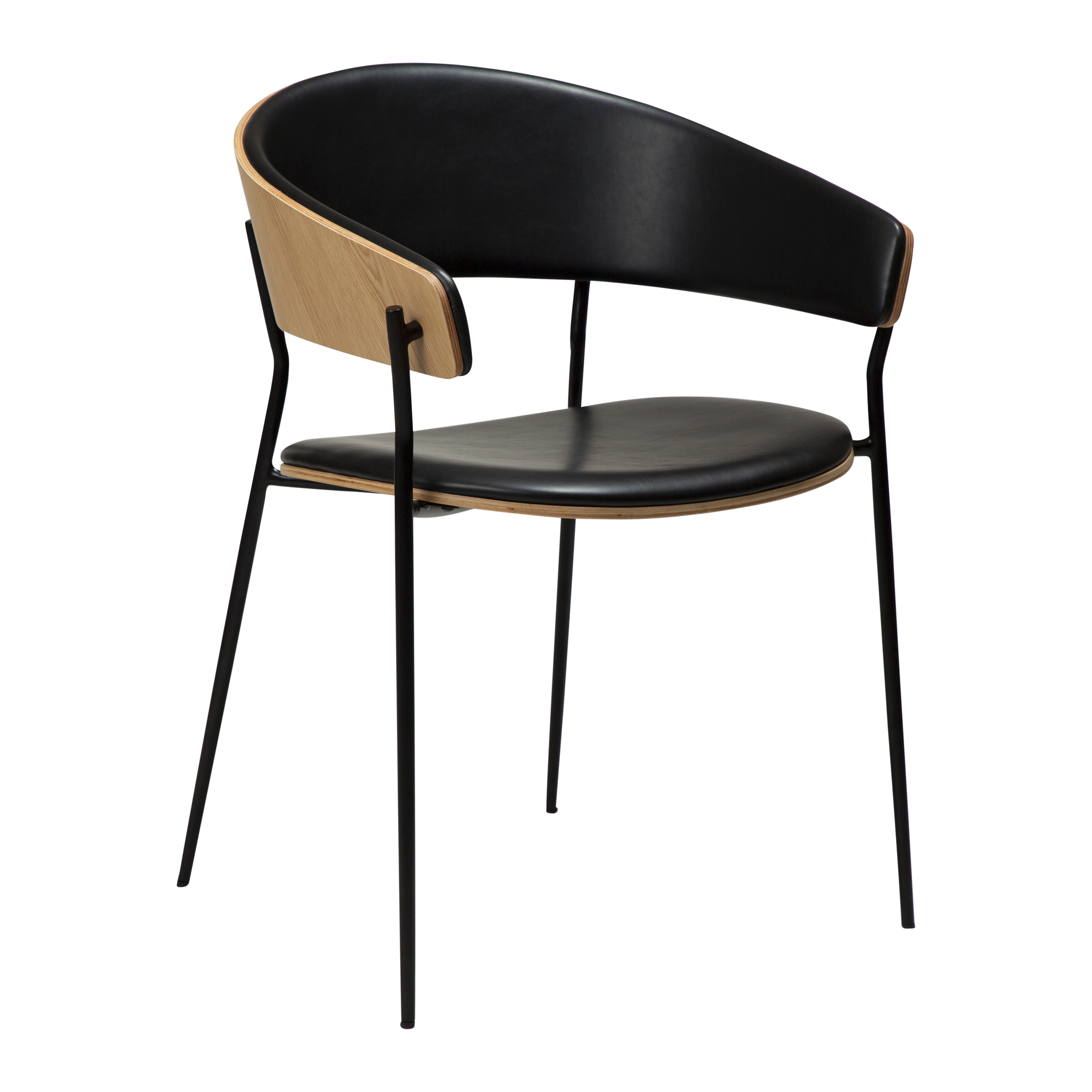 DAN-FORM CRIB spisebordsstol, m. armlæn - Vintage sort kunstlæder, egefiner og sort metal