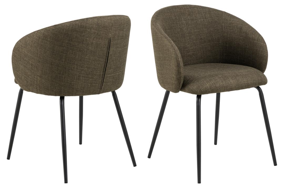 ACT NORDIC Eleanor spisebordsstol, m. armlæn - grøn stof og sort stål