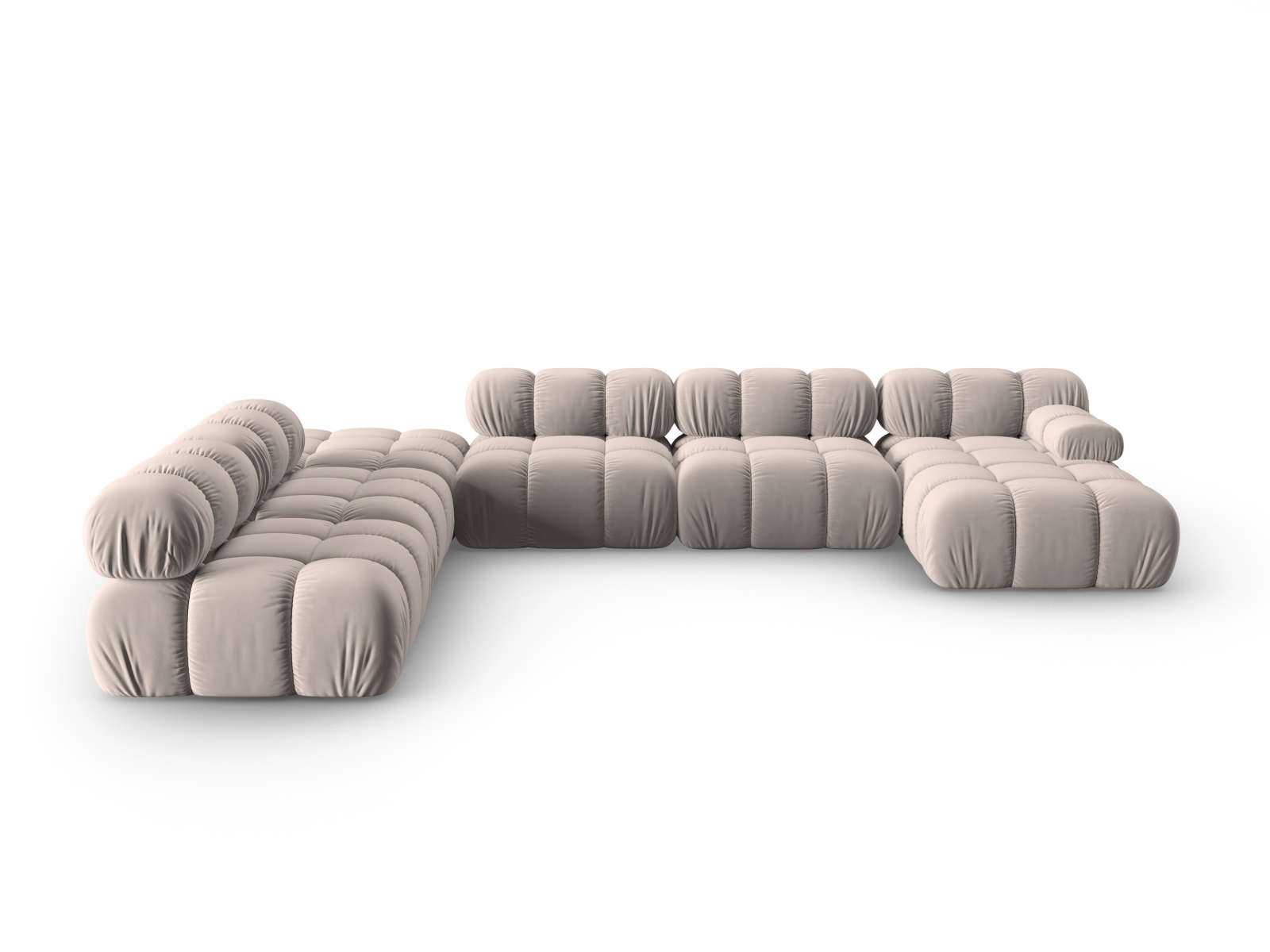 MICADONI Bellis Modular Panoramic hjørnesofa, venstre, 7 sæder - beige fløjl og sort plastik