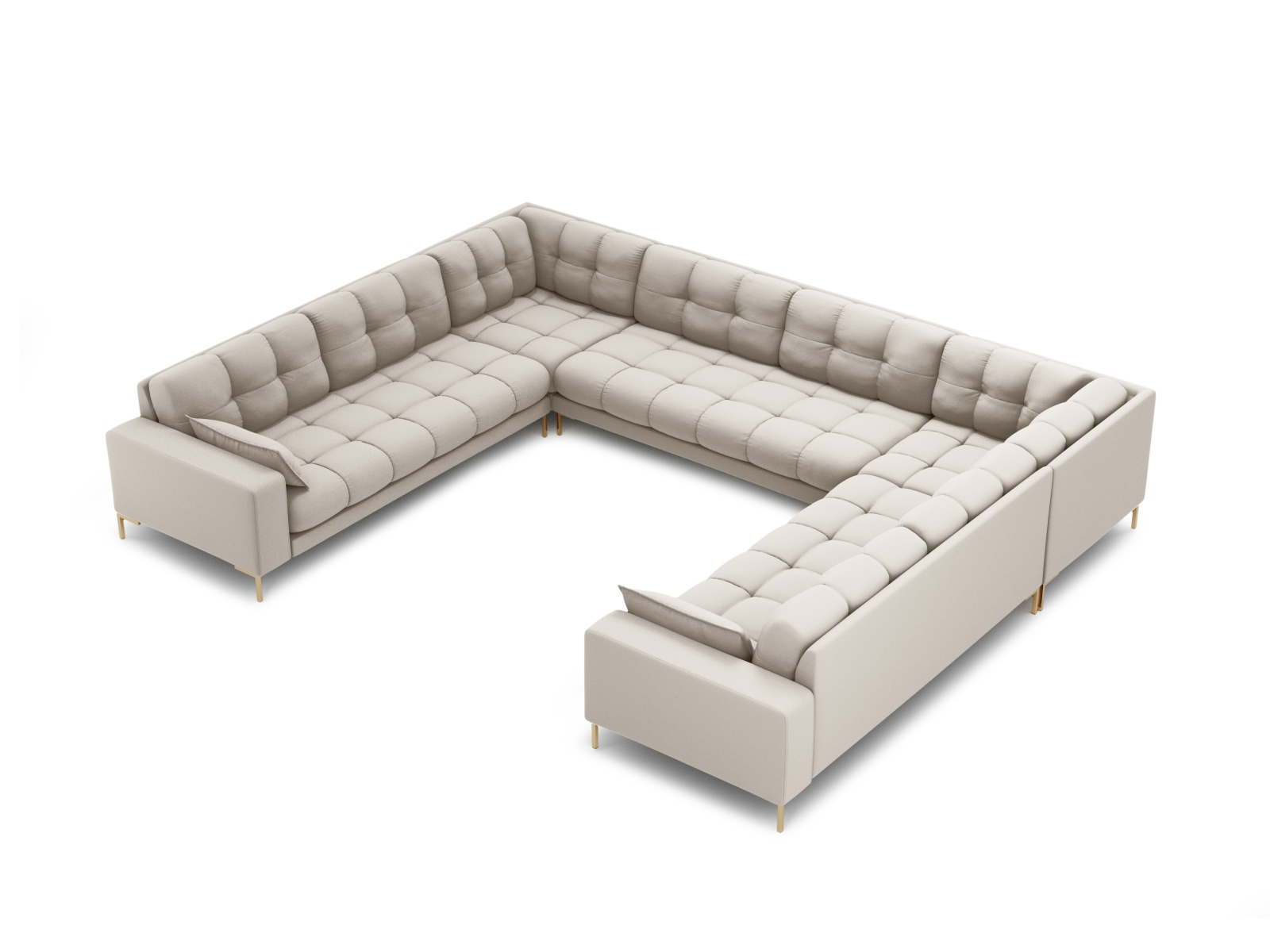 MICADONI Mamaia Panoramic U-sofa, 9 sæder - beige stof og guld metal