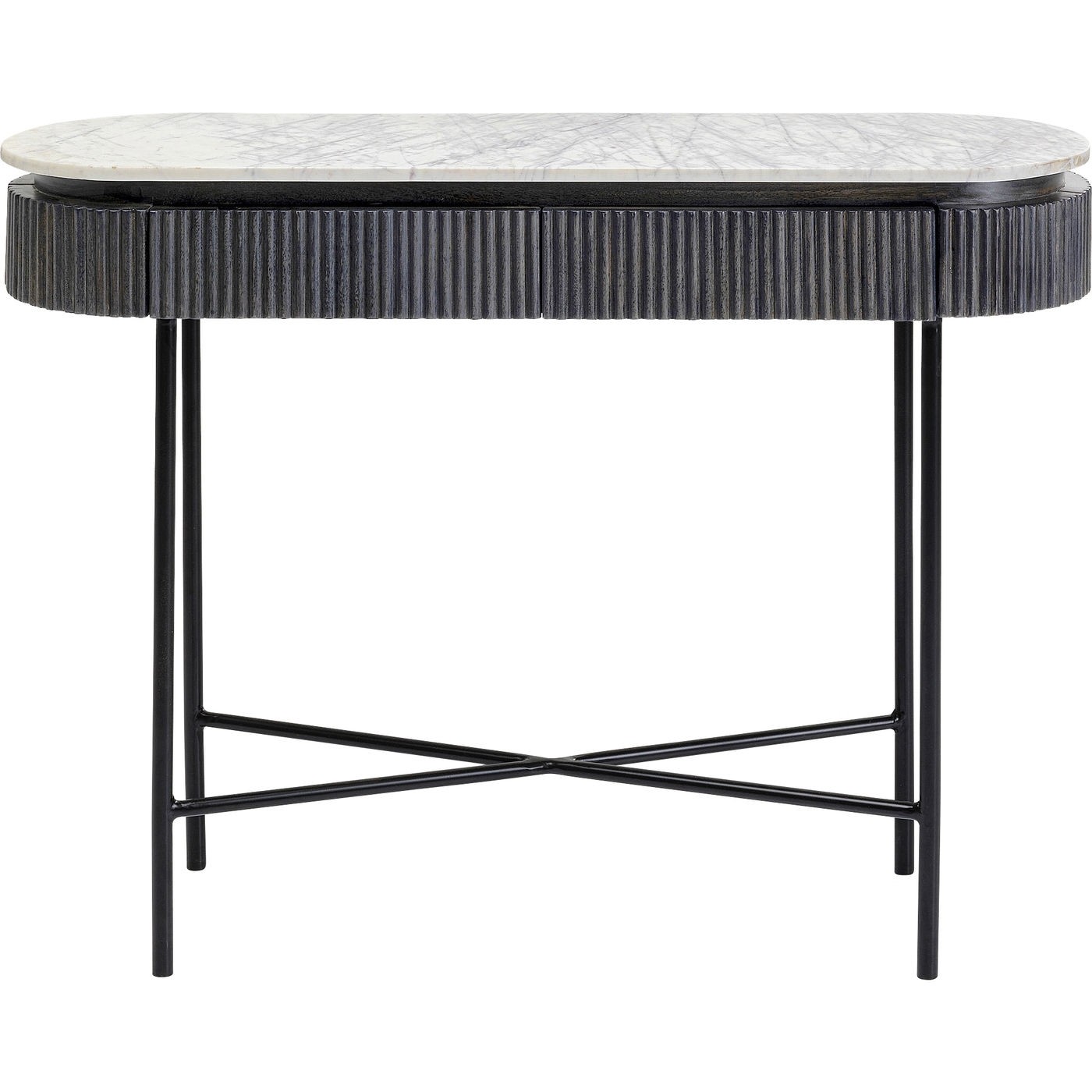 KARE DESIGN oval Glenn konsolbord, m. 2 skuffer - marmor, mangotræ og stål (100x32)