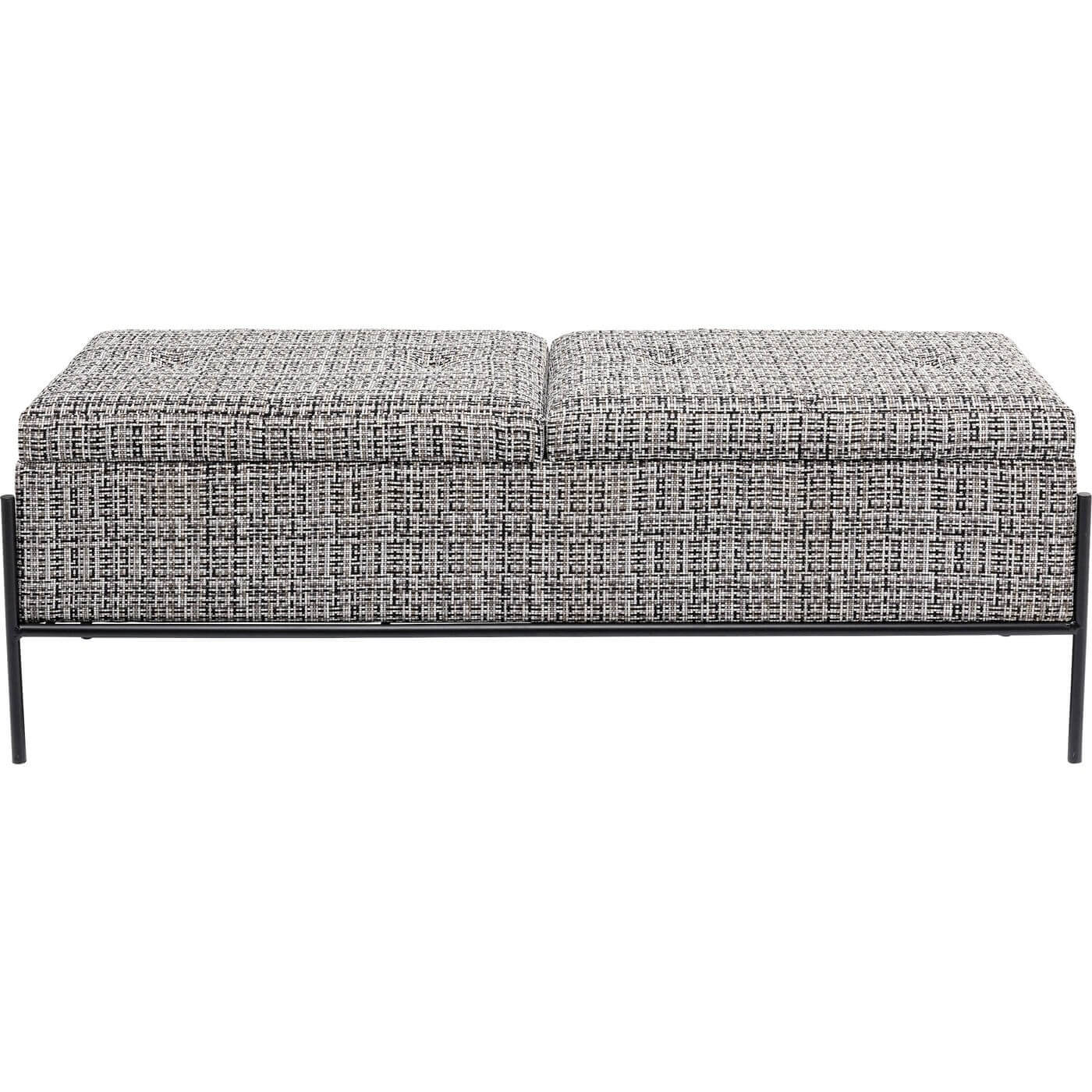 KARE DESIGN Buttons bænk, m. opbevaring - sort/hvid stof og sort stål (120x40)