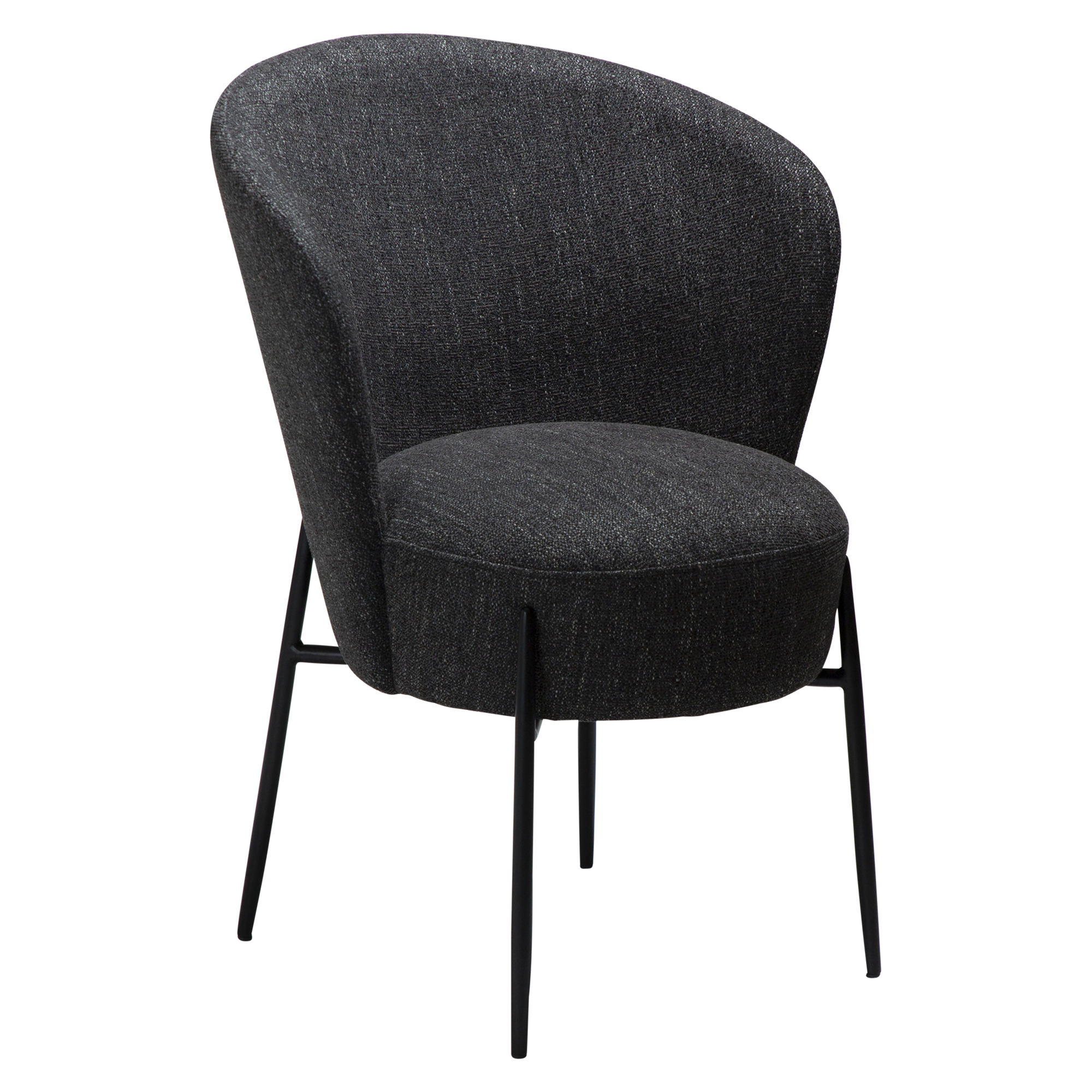 DAN-FORM ORBIT spisebordsstol - Ravn sort bouclé stof og sort metal