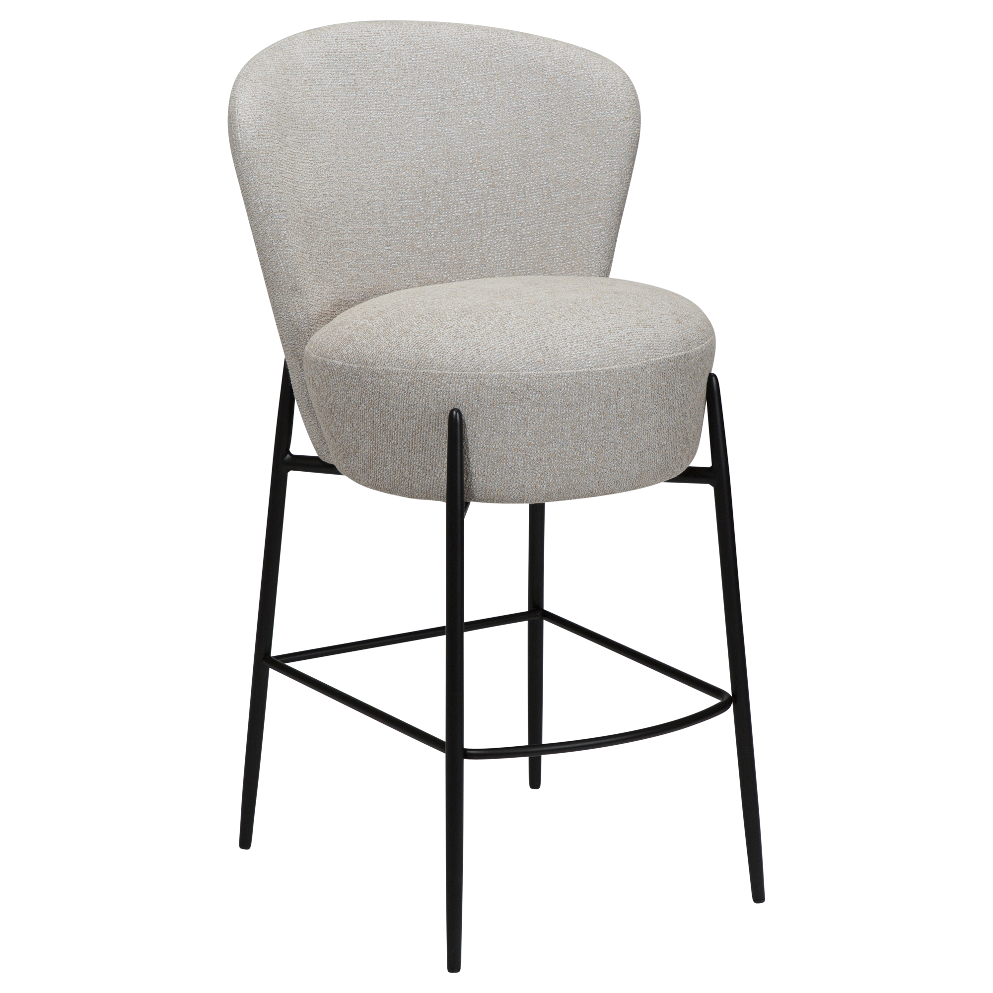 DAN-FORM ORBIT barstol, m. ryglæn og fodstøtte - Cashmere bouclé stof og sort metal