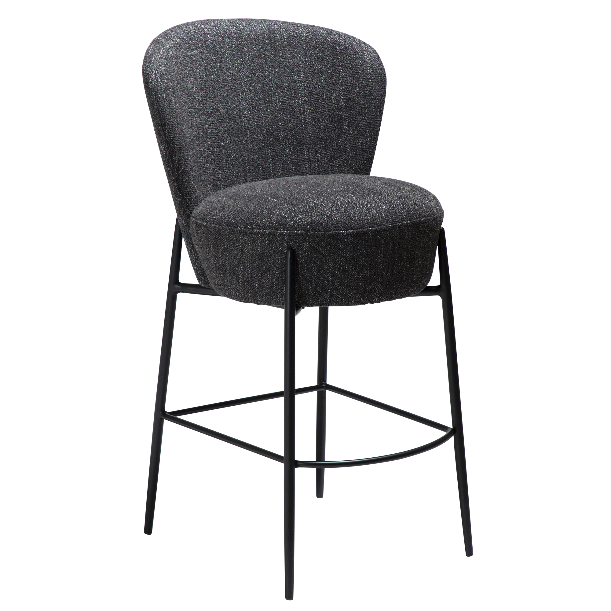 DAN-FORM ORBIT barstol, m. ryglæn og fodstøtte - Ravn sort bouclé stof og sort metal
