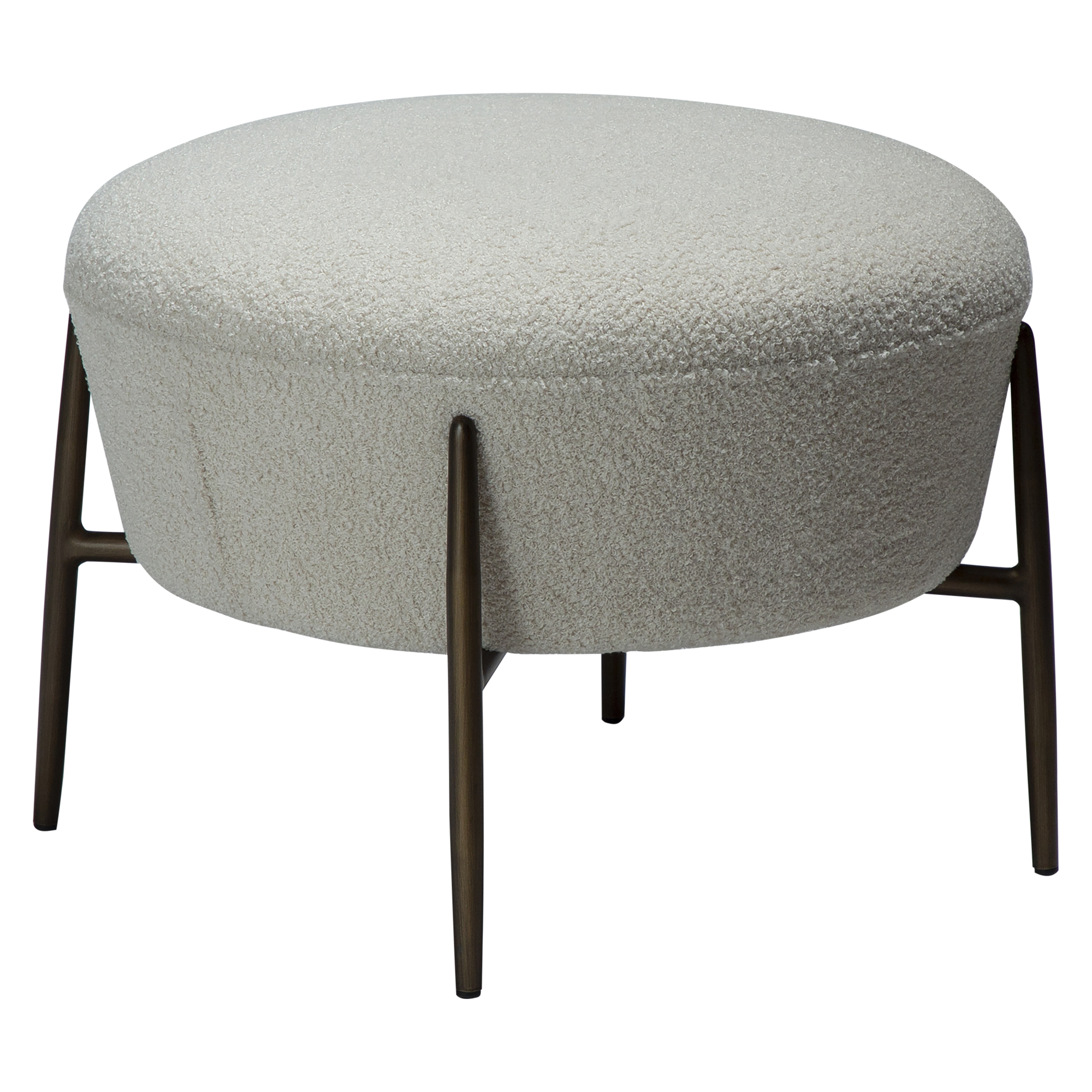 DAN-FORM ORBIT fodskammel rund - Dove RPES bouclé med antikke messing ben (Ø55)