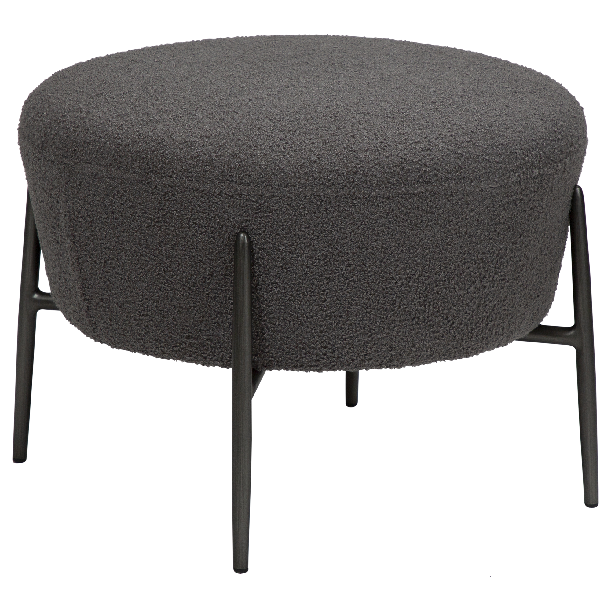 DAN-FORM ORBIT fodskammel rund - Stone RPES bouclé med antikke tin ben (Ø55)