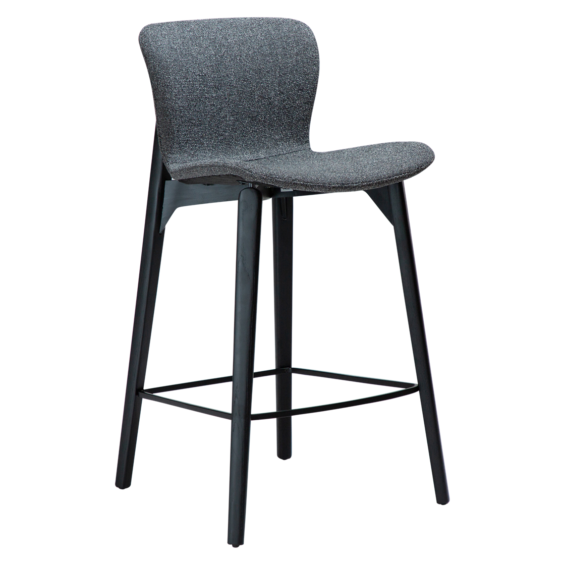 DAN-FORM Paragon counterstol, m. ryglæn og fodstøtte - grå bouclé stof og sort asketræ