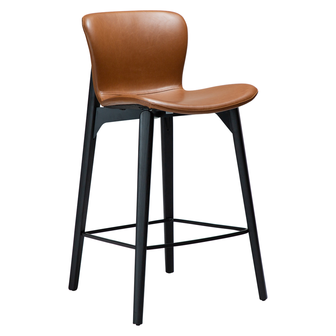 DAN-FORM Paragon counterstol, m. ryglæn og fodstøtte - vintage lysebrun kunstlæder og sort asketræ
