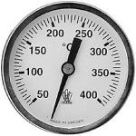 Røggastermometer 51mm. Føler 6x150mm. 0-400° C, Elektroforzinket stål.