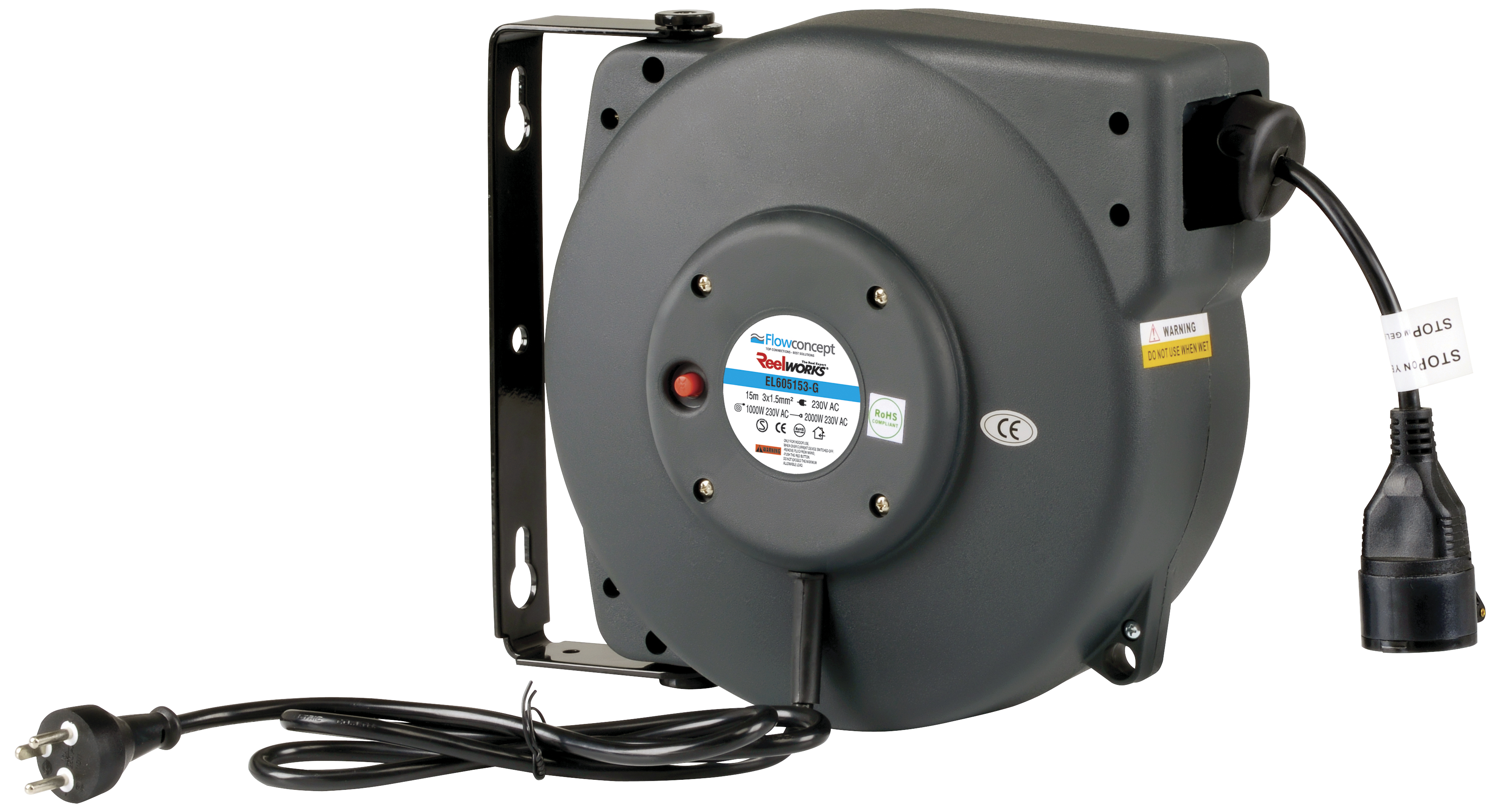 Aut. kabelopruller IP42 3×1,5mm²×15m kabel DK stik