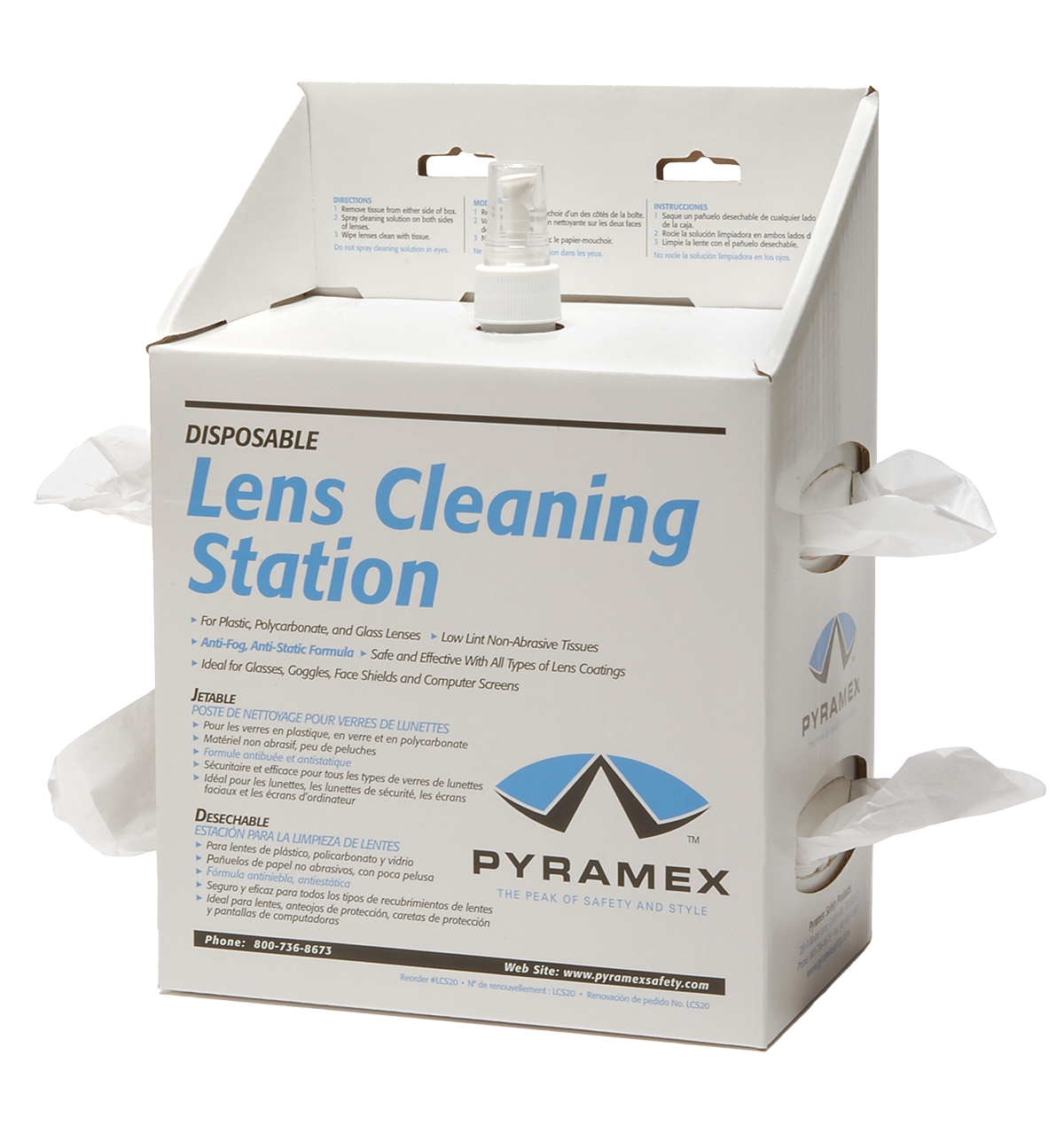 Rensestation Pyramex til briller, rensespray og 1.200 servietter