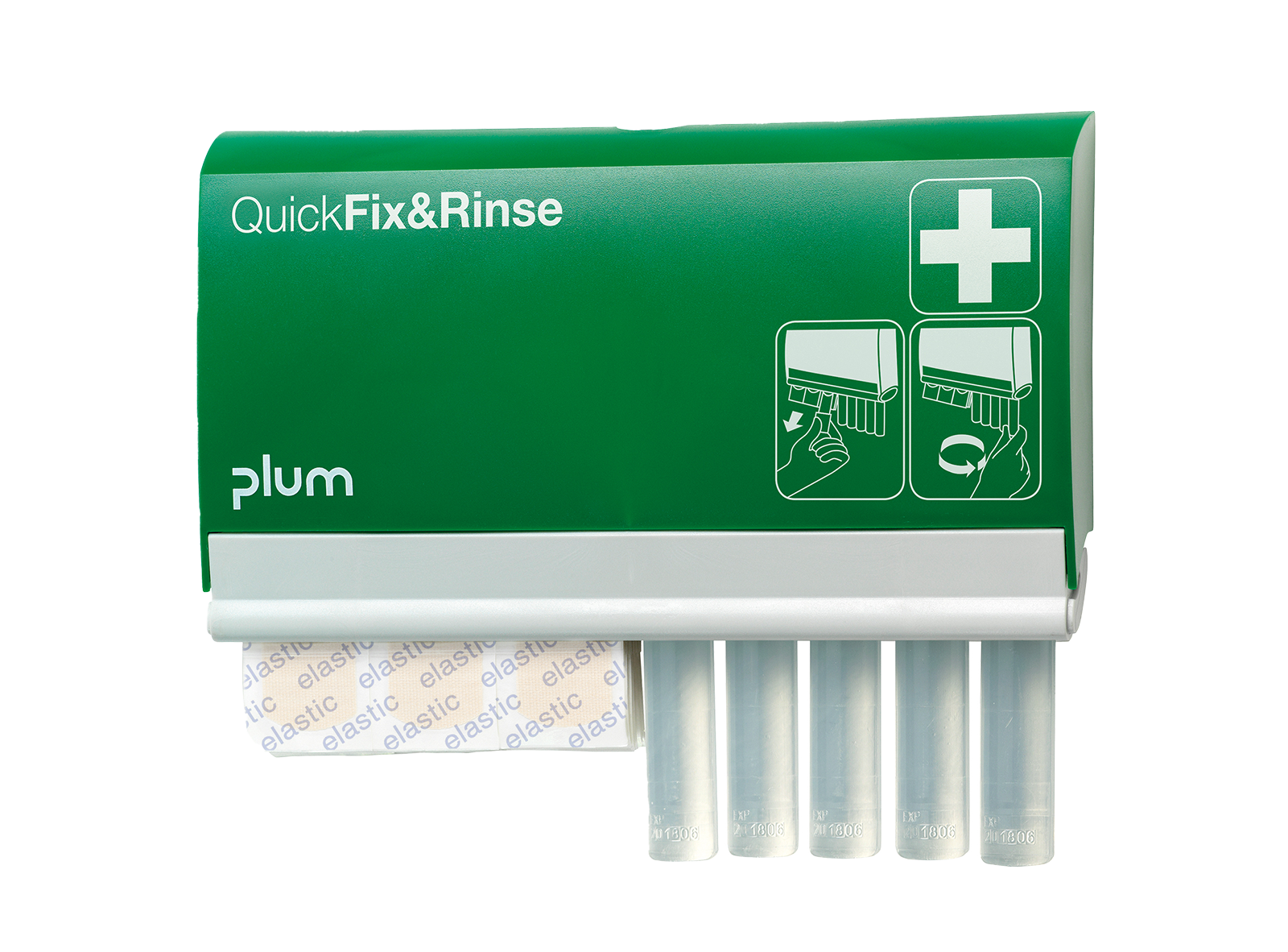 Dispenser PLUM QuickFix Rinse, m/1x elastic plaster og 1x ampul refill