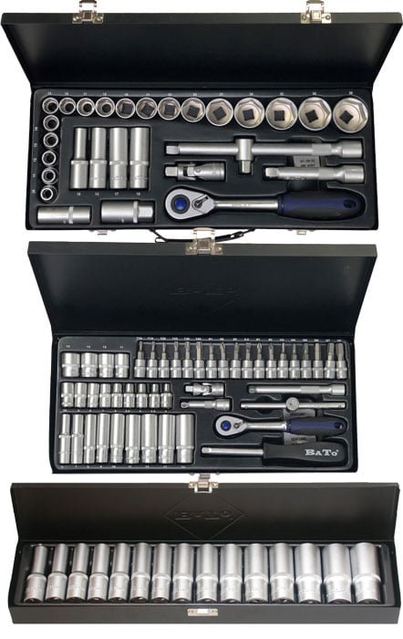BATO Kombi pakke. Topnøglesæt 10-36mm 1/2", topnøglesæt 4-14mm 1/4", lLangtoppesæt 10-24 1/2". 89 dele